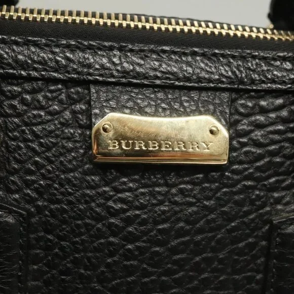 BURBERRY Hand Bag Leather 2way Black Gold Auth mr1365 - Picture 12 of 16